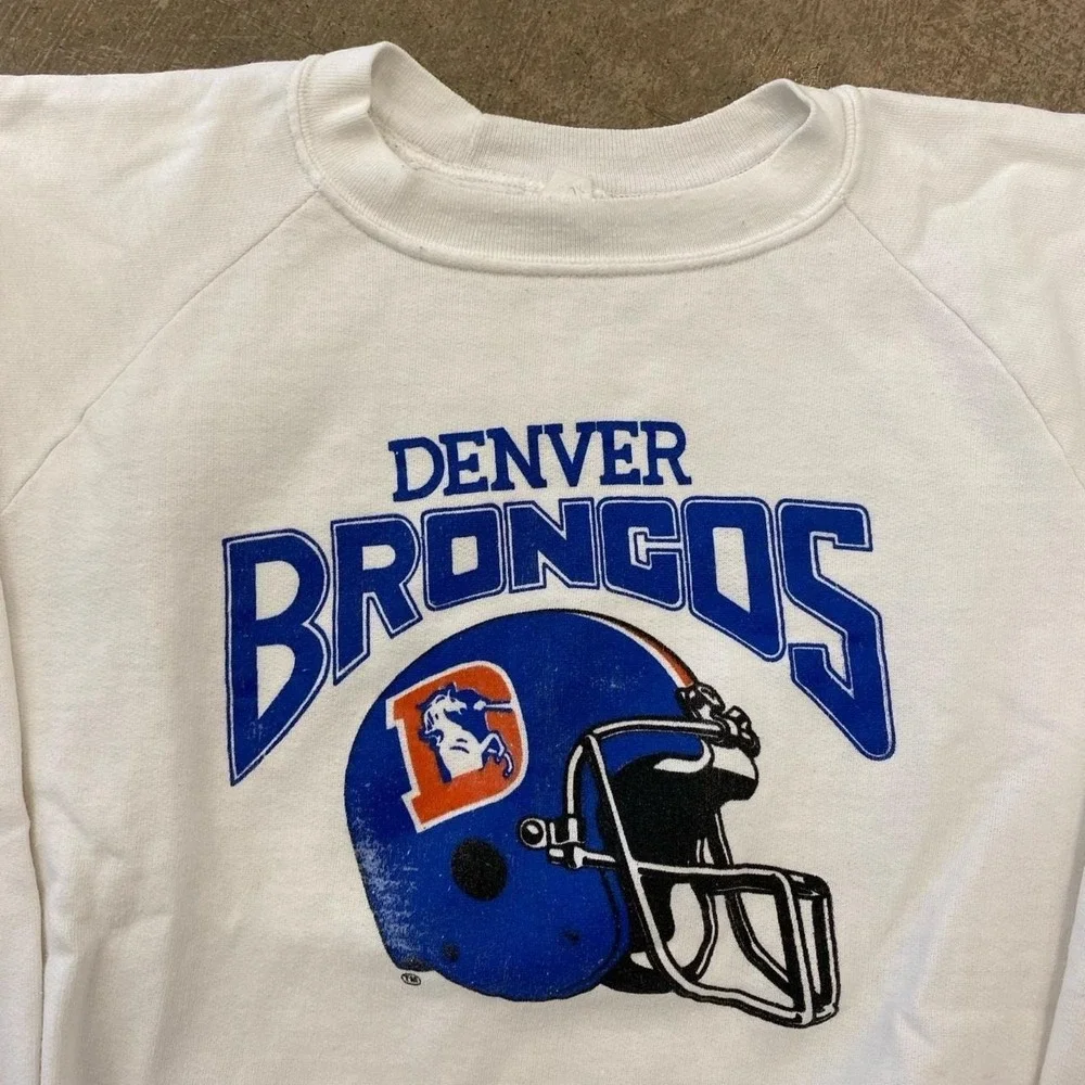 Vintage 80s Denver Broncos NFL Helmet Orange Crush Crewneck Sweatshirt Size XL
